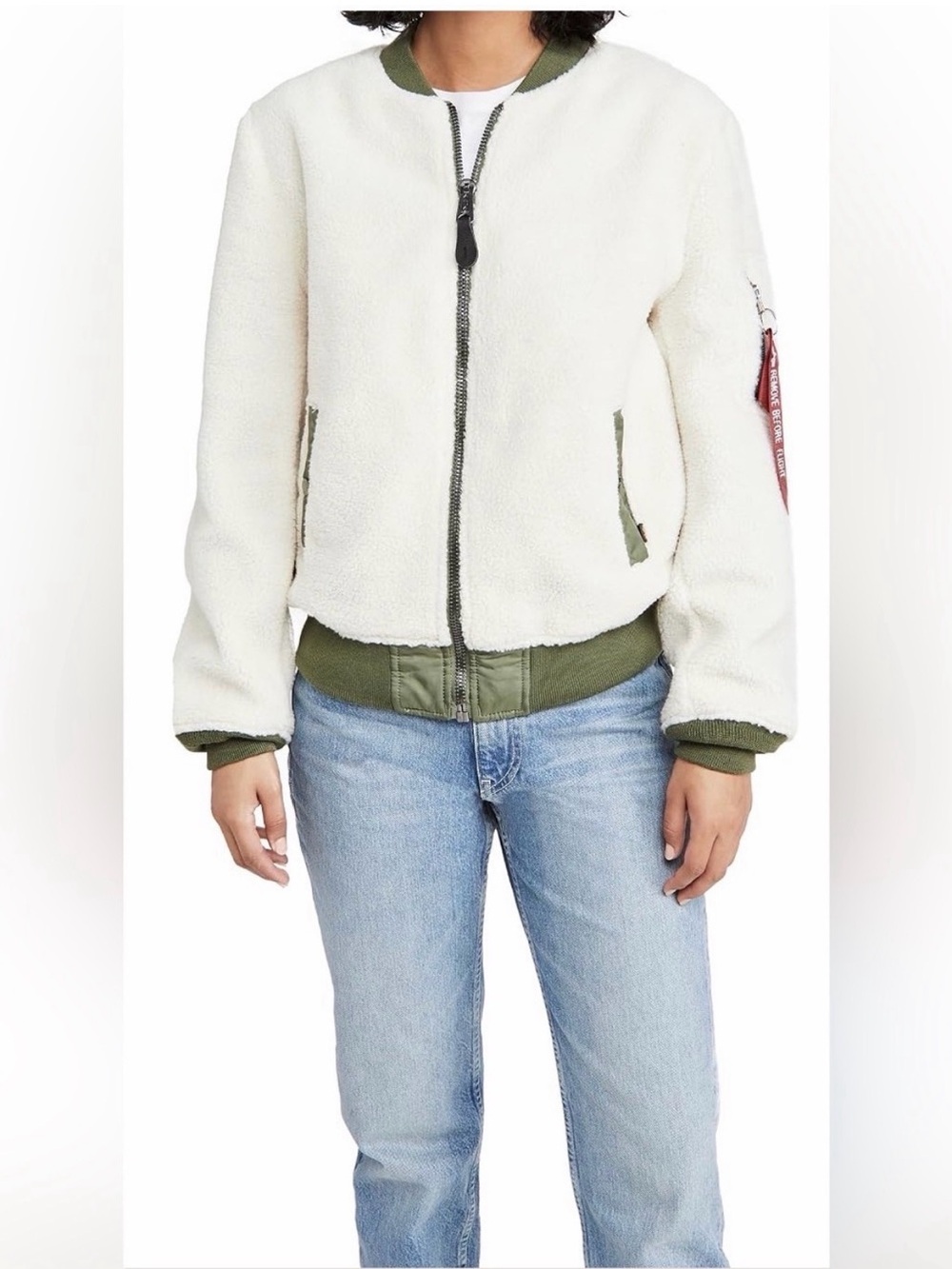 Alpha Industries L-2B Sherpa Flight Jacket White and Green Bomber Jacket XS